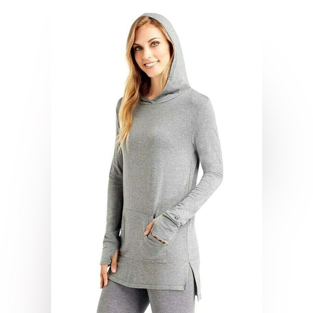 Cuddl Duds Charcoal Hoodie with Thumbholes gray color
